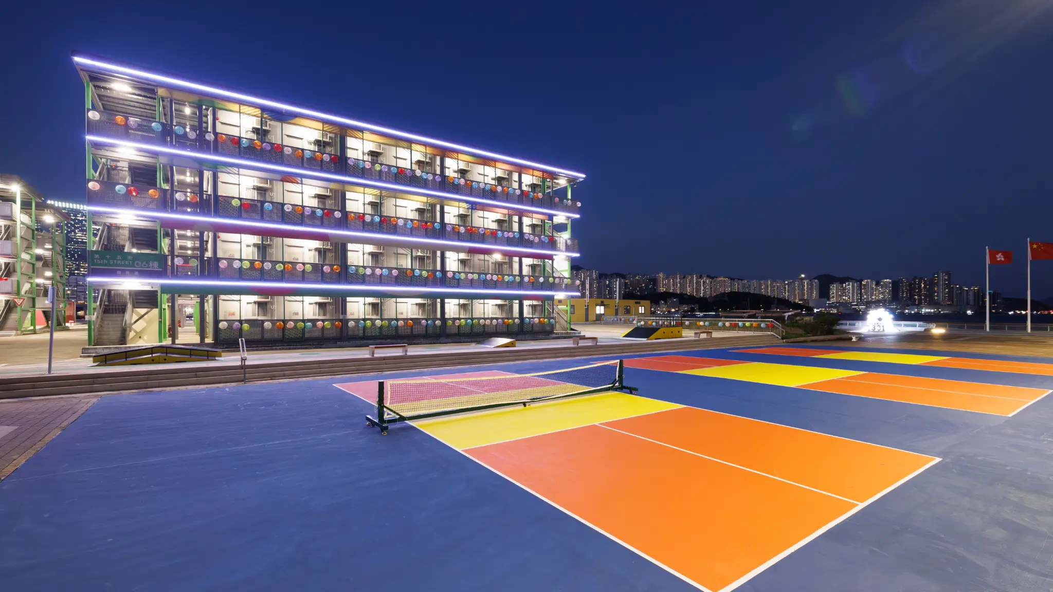 Tennis court at night